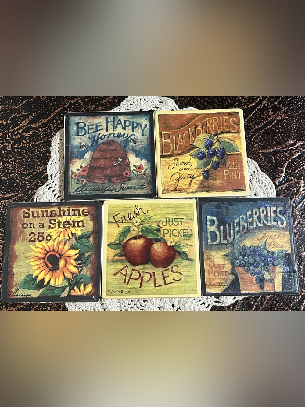 Vintage Susan Winget Country Coasters – Set of 5
